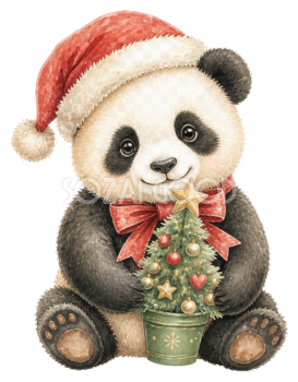 小さなクリスマスツリーを抱える子パンダのイラスト｜無料素材95806