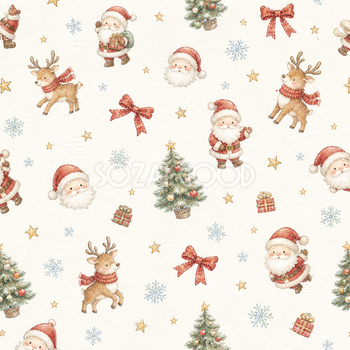 サンタとトナカイのクリスマス背景｜水彩の無料イラスト素材95808