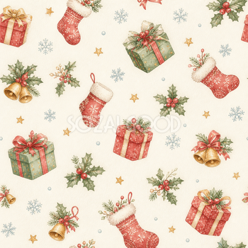 プレゼントと靴下のクリスマス背景｜無料イラスト素材95811