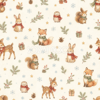 森の動物たちのクリスマス背景｜水彩の無料イラスト素材95813