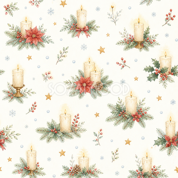 キャンドルとポインセチアのクリスマス背景｜無料イラスト素材95815