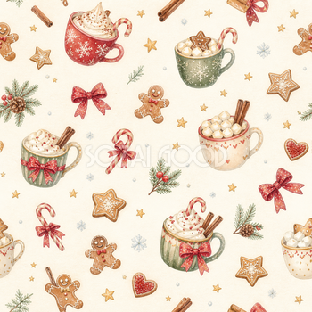 ホットココアとクッキーのクリスマス背景｜無料イラスト素材95817