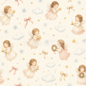かわいい天使と星のクリスマス背景｜無料イラスト素材95820