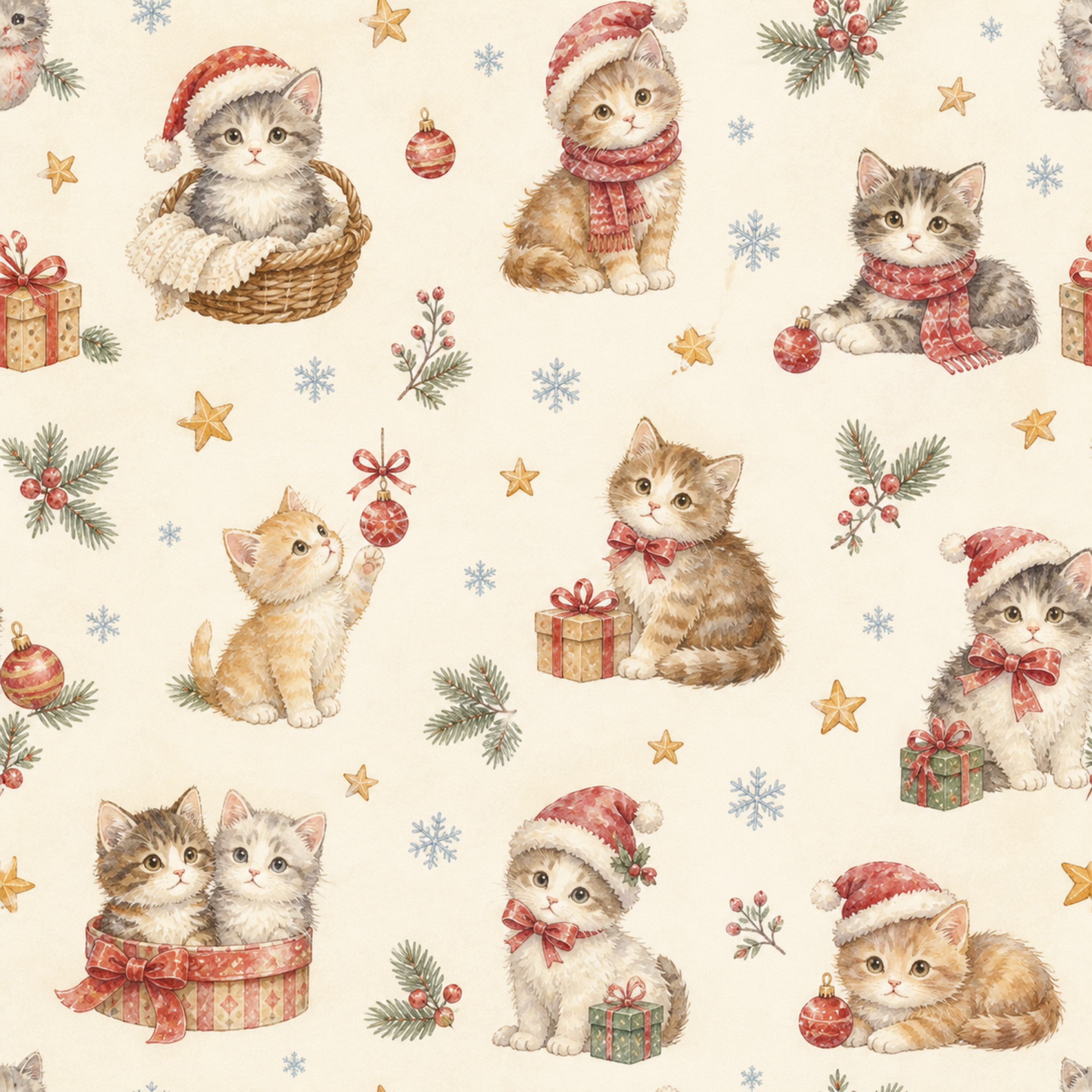 サンタ帽の子猫のクリスマス背景｜無料イラスト素材95822に写真・文字を入れる