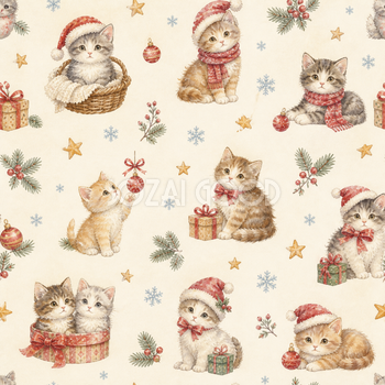 サンタ帽の子猫のクリスマス背景｜無料イラスト素材95822