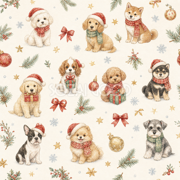 サンタ帽の子犬のクリスマス背景｜無料イラスト素材95823