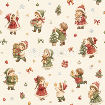 クリスマスを楽しむ子どもたちの背景｜無料イラスト素材95824
