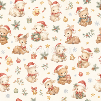 赤ちゃん動物たちのクリスマス背景｜無料イラスト素材95825