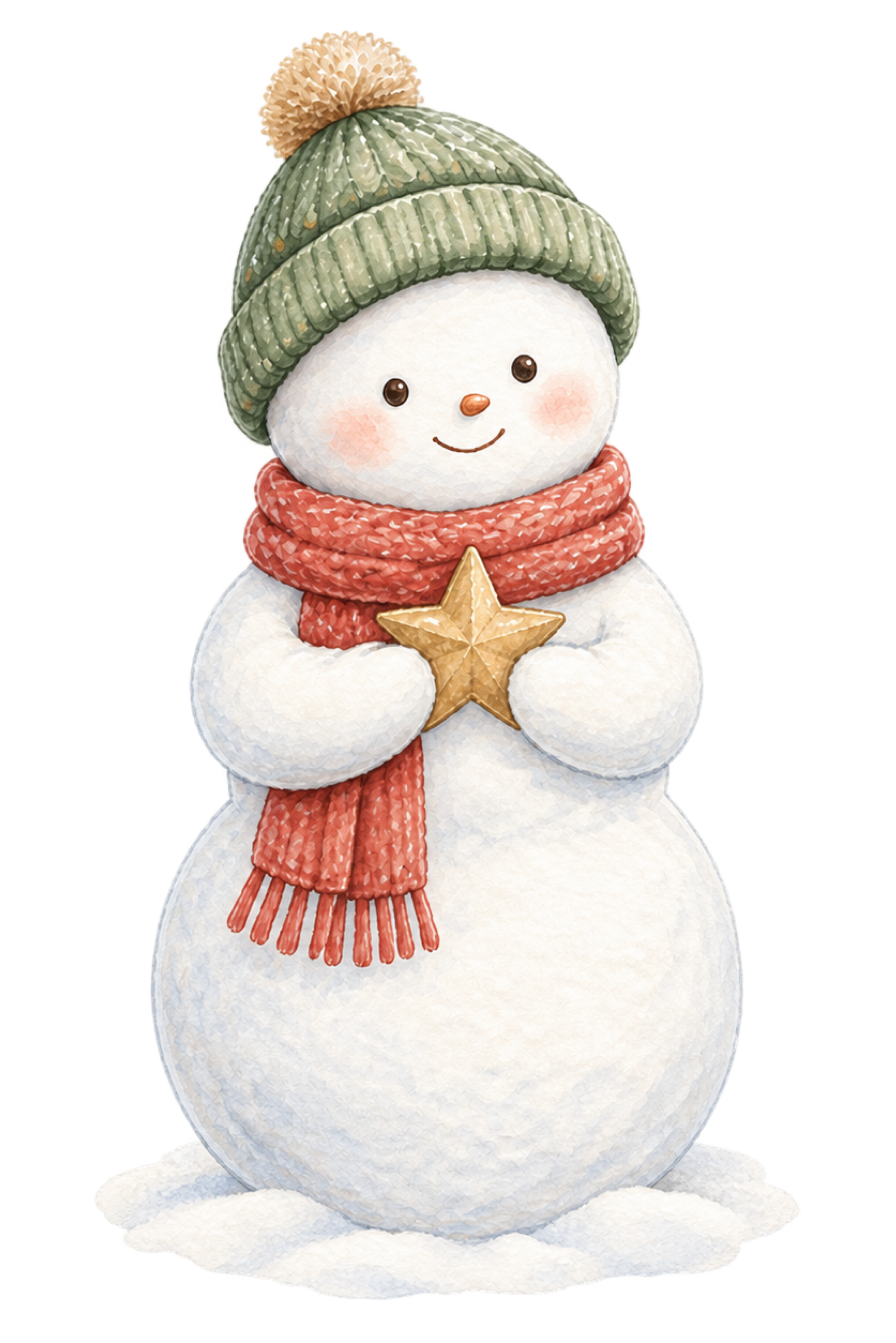 金色の星を持つ雪だるまの無料イラスト｜絵本タッチのクリスマス素材95835に写真・文字を入れる