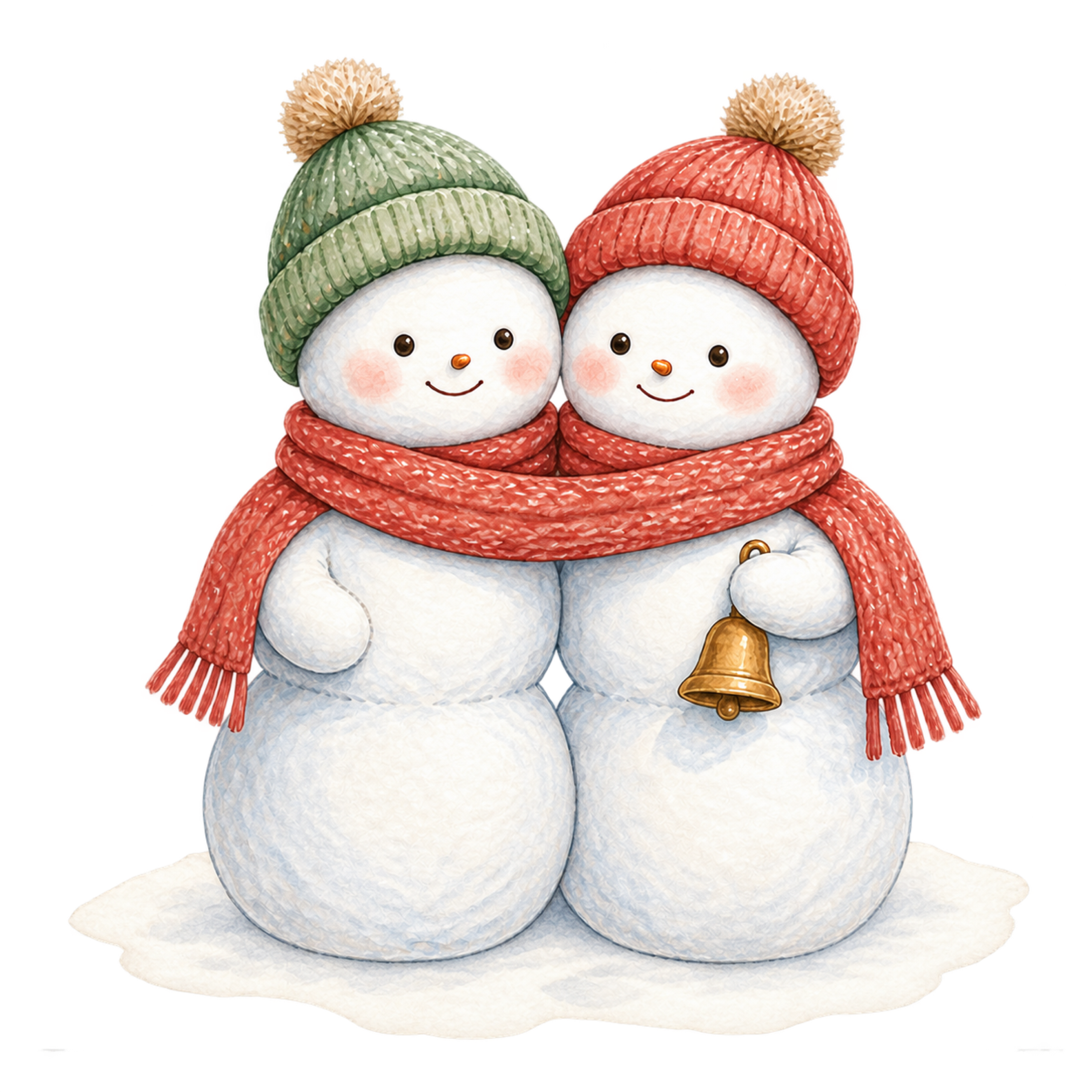 マフラーを分け合う2人の雪だるま無料イラスト｜絵本タッチ素材95839に写真・文字を入れる