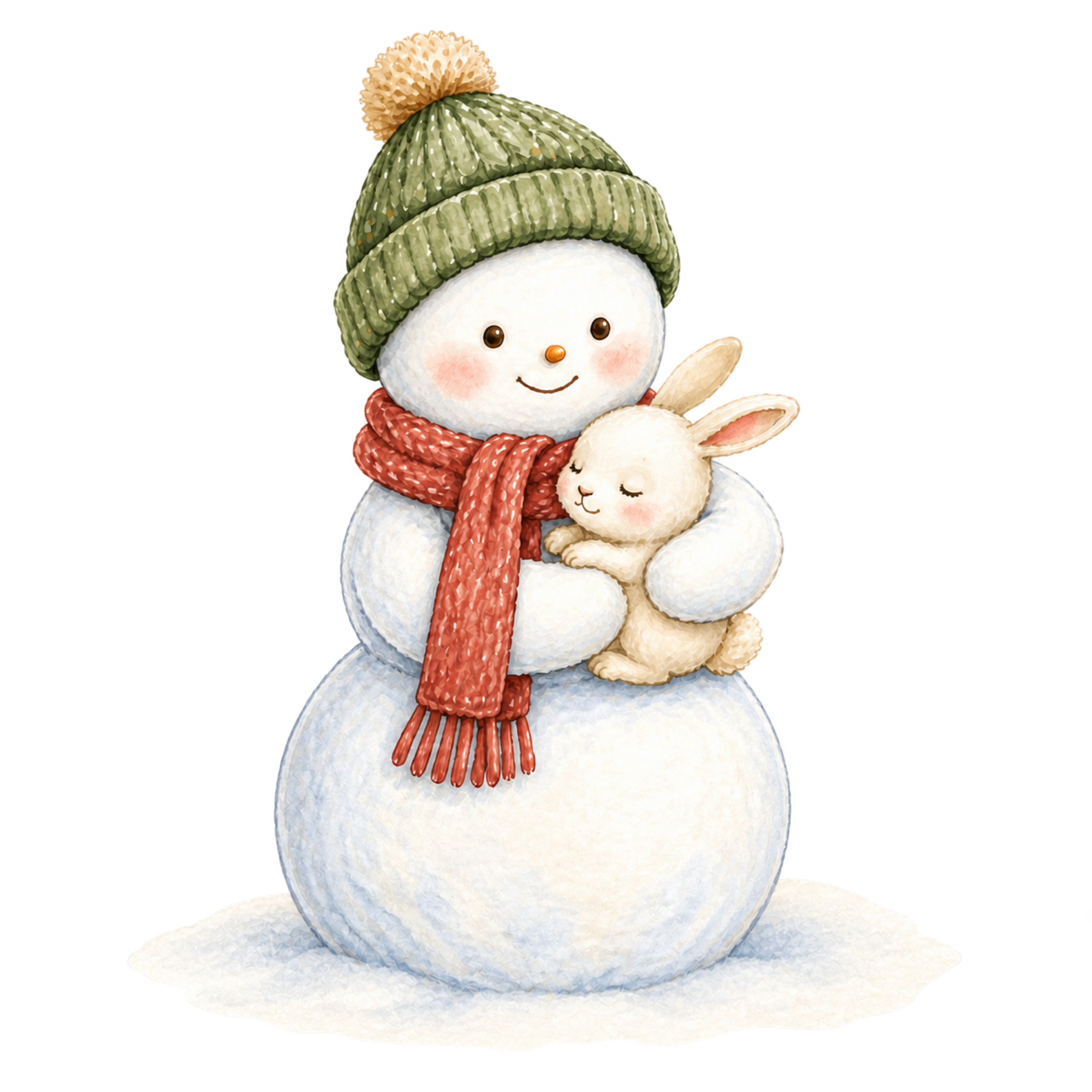うさぎと雪だるまの無料イラスト｜絵本タッチのかわいい冬素材95840に写真・文字を入れる