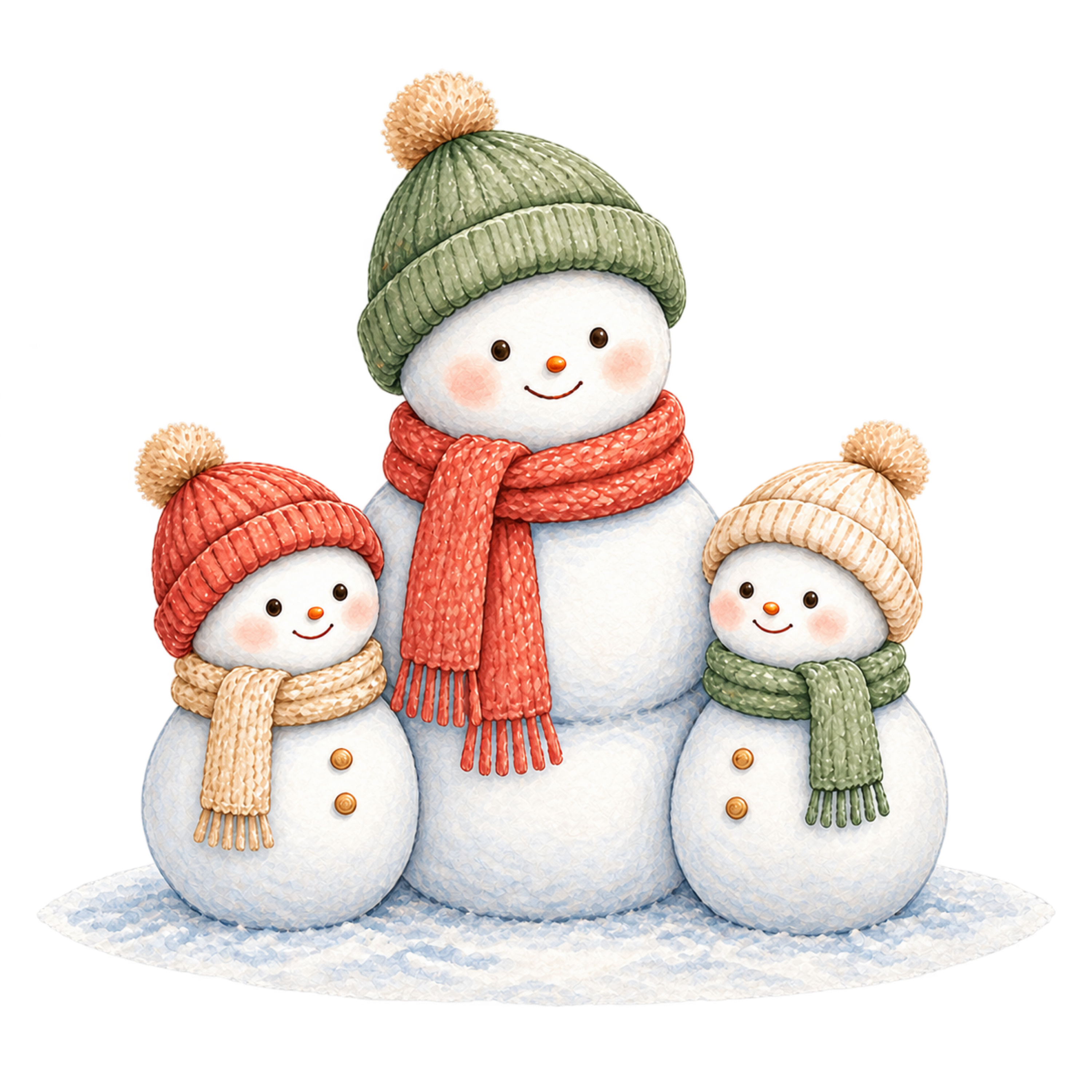 かわいい雪だるま家族の無料イラスト｜絵本タッチの冬素材95842に写真・文字を入れる