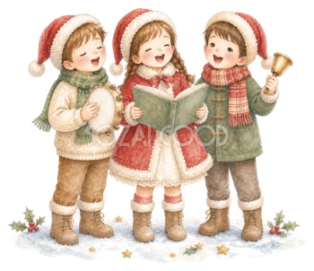 クリスマスソングを歌う子どものイラスト｜絵本タッチの無料素材95897