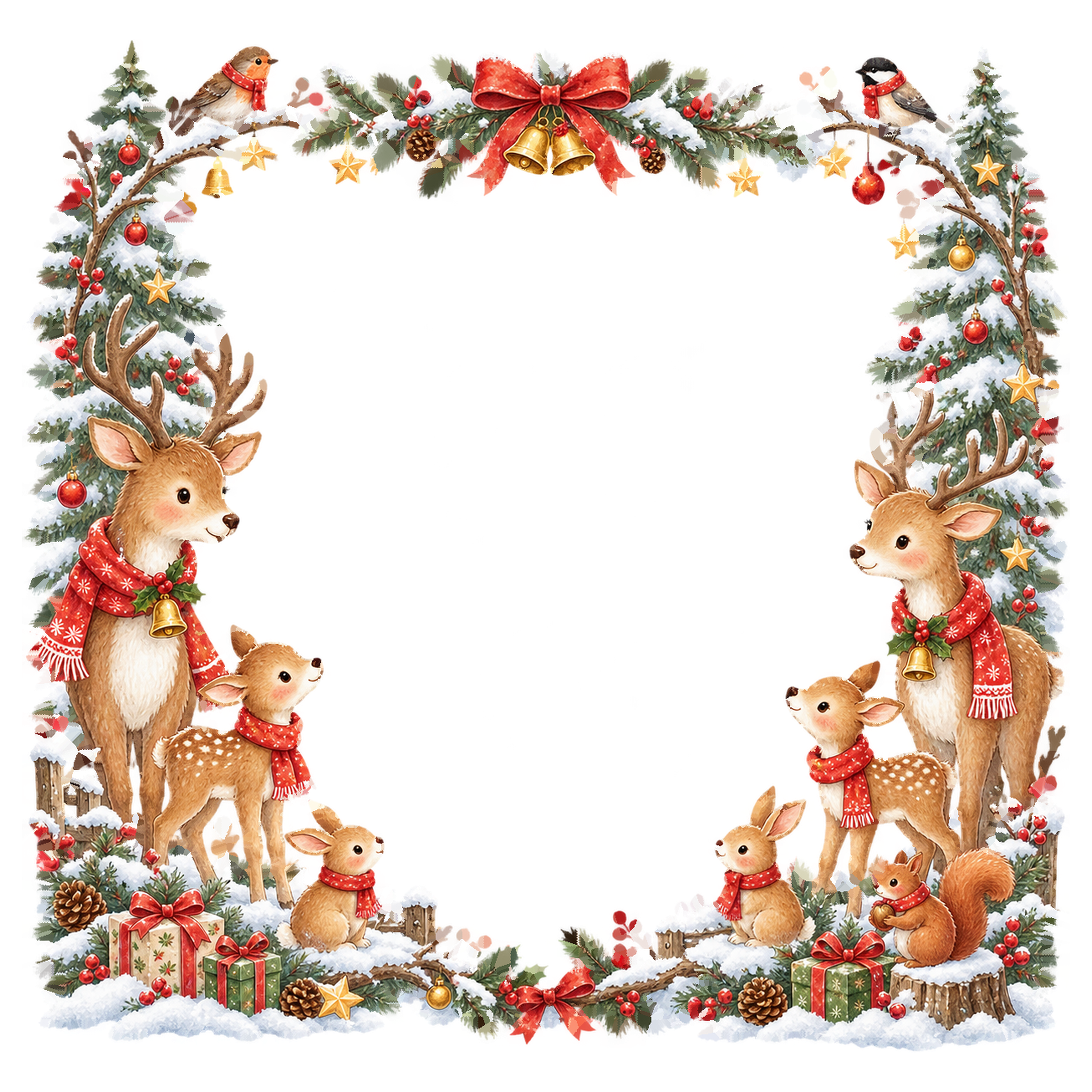トナカイの家族のクリスマスイラスト｜絵本タッチの無料フレーム95939に写真・文字を入れる
