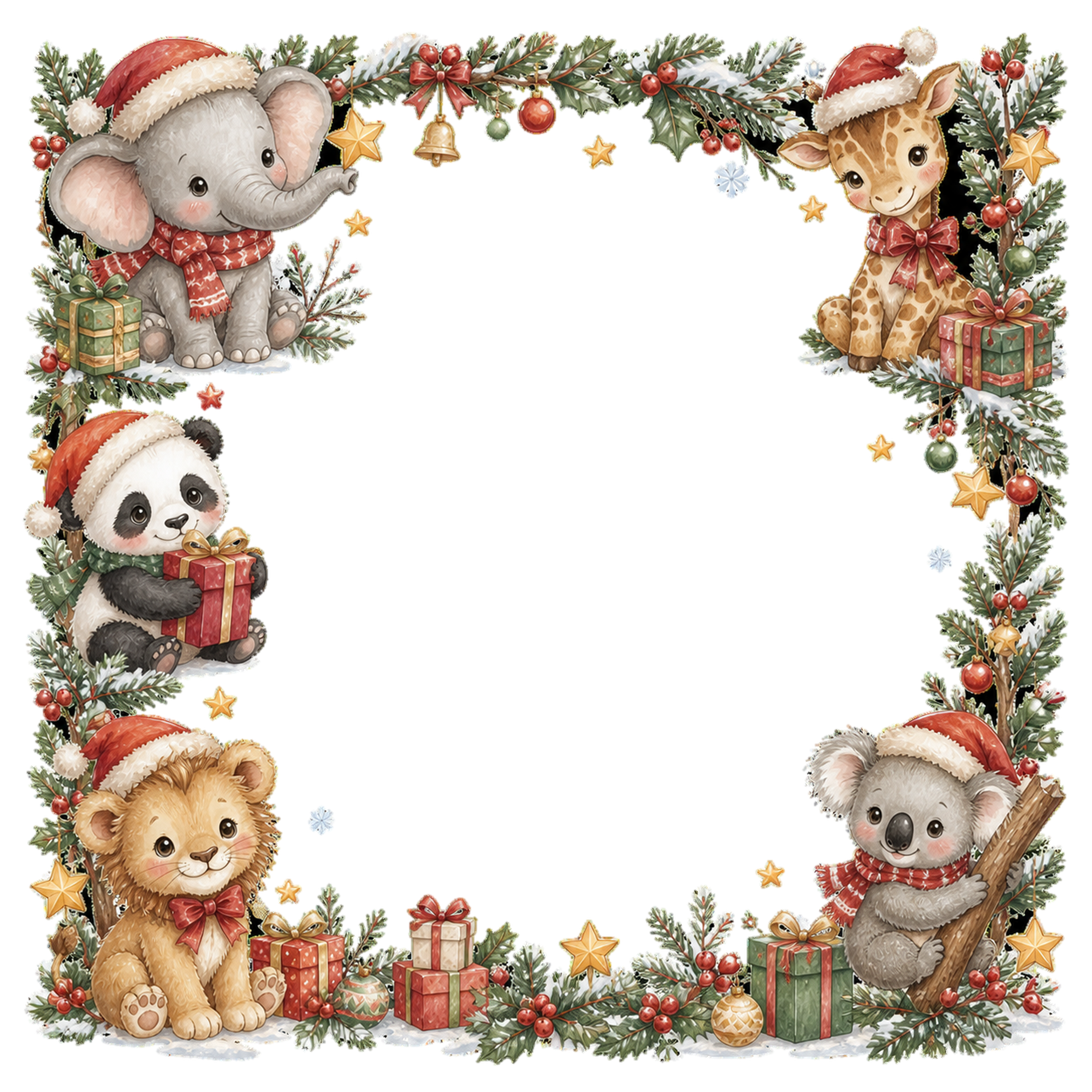動物園の子どもたちのクリスマスイラスト｜絵本タッチの無料フレーム95947に写真・文字を入れる