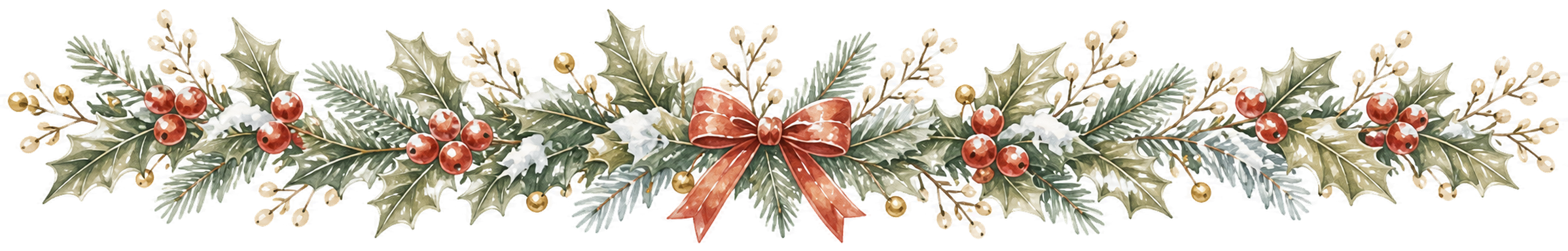 ヒイラギと赤い実のクリスマス区切り線イラスト｜絵本タッチの無料素材95956に写真・文字を入れる
