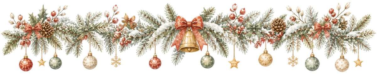 吊り下げオーナメントのクリスマスガーランドイラスト｜絵本タッチの無料素材95958