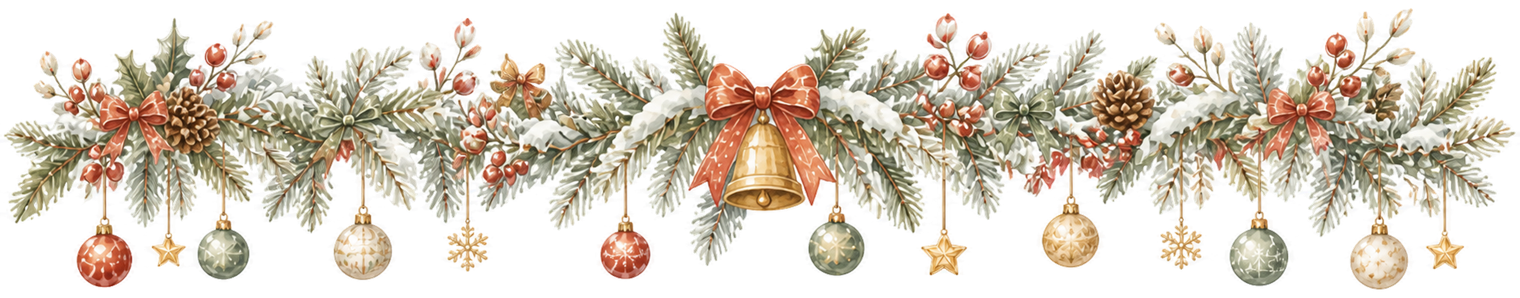 吊り下げオーナメントのクリスマスガーランドイラスト｜絵本タッチの無料素材95958に写真・文字を入れる