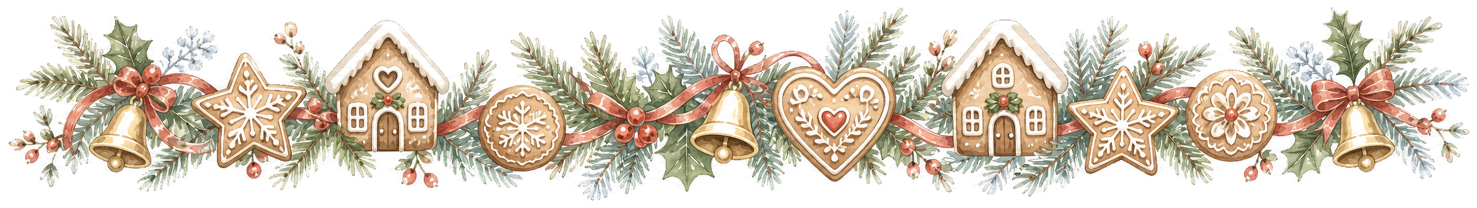 ジンジャーブレッドクッキーのクリスマスラインイラスト｜絵本タッチの無料素材95959に写真・文字を入れる