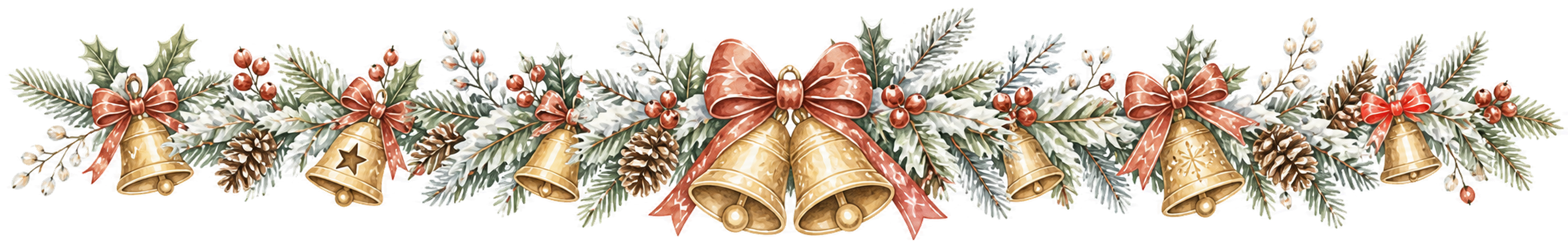 金色ベルと松ぼっくりのクリスマス区切り線イラスト｜絵本タッチの無料素材95961に写真・文字を入れる