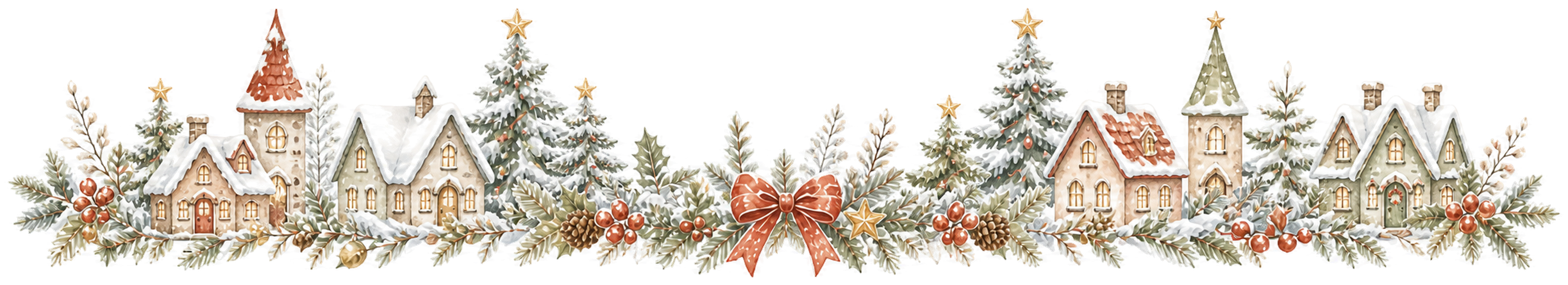雪のクリスマス村と教会のラインイラスト｜絵本タッチの無料素材95963に写真・文字を入れる