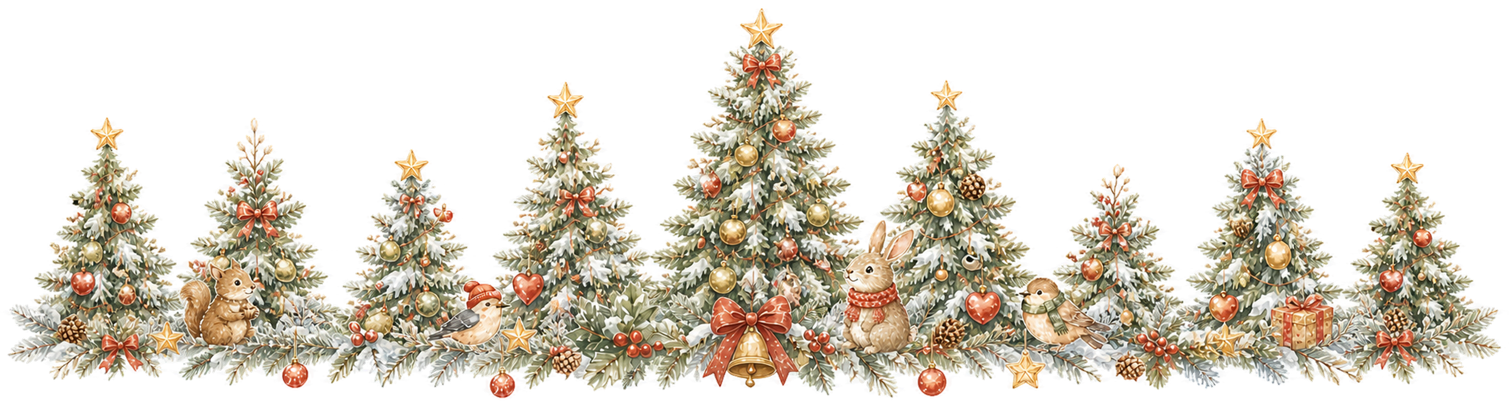 飾りの異なるクリスマスツリーのラインイラスト｜絵本タッチの無料素材95965に写真・文字を入れる