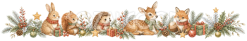 森の動物とプレゼントのクリスマスラインイラスト｜絵本タッチの無料素材95966