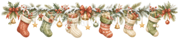 赤と緑のクリスマス靴下ガーランドイラスト｜絵本タッチの無料素材95968