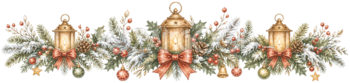 ランタンとモミの枝のクリスマスラインイラスト｜絵本タッチの無料素材95971