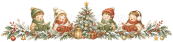 クリスマスキャロルを歌う子どものラインイラスト｜絵本タッチの無料素材95972