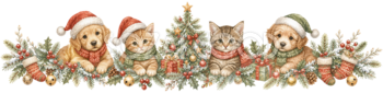 猫と犬のかわいいクリスマスラインイラスト｜絵本タッチの無料素材95973