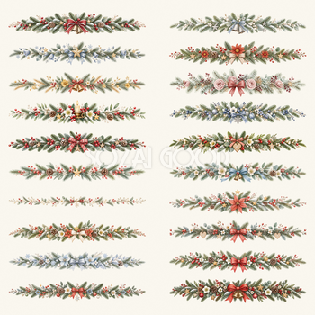 北欧ボタニカルのクリスマスライン・区切り線20選｜無料の絵本タッチイラスト素材95975