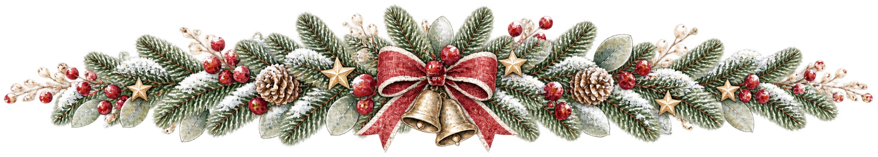 モミと赤い実・リボンのクリスマスライン｜無料の絵本タッチイラスト素材95976に写真・文字を入れる
