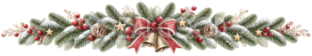 モミと赤い実・リボンのクリスマスライン｜無料の絵本タッチイラスト素材95976
