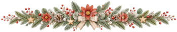 テラコッタの花と松ぼっくりのクリスマス区切り線｜無料の絵本タッチイラスト素材95979