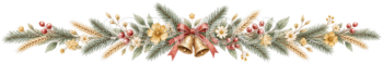 マスタード色の草花とベルのクリスマスライン｜無料の絵本タッチイラスト素材95980