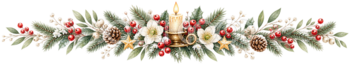 白い冬花とキャンドルのクリスマス区切り線｜無料の絵本タッチイラスト素材95982