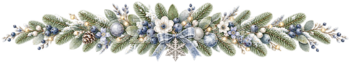 青い実と銀色飾りのクリスマスライン｜無料の絵本タッチイラスト素材95983