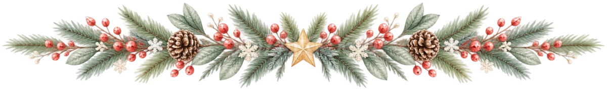 赤い実と金の星の左右対称クリスマスライン|無料の絵本タッチイラスト素材95986