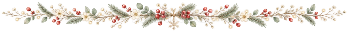 小花と赤い実の細いクリスマスライン|無料の絵本タッチイラスト素材95988