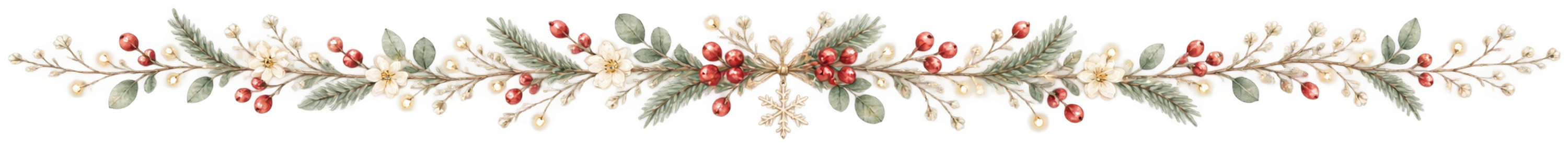 小花と赤い実の細いクリスマスライン｜無料の絵本タッチイラスト素材95988に写真・文字を入れる