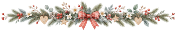 北欧模様の葉と木製ハートのクリスマス区切り線｜無料の絵本タッチイラスト素材95991