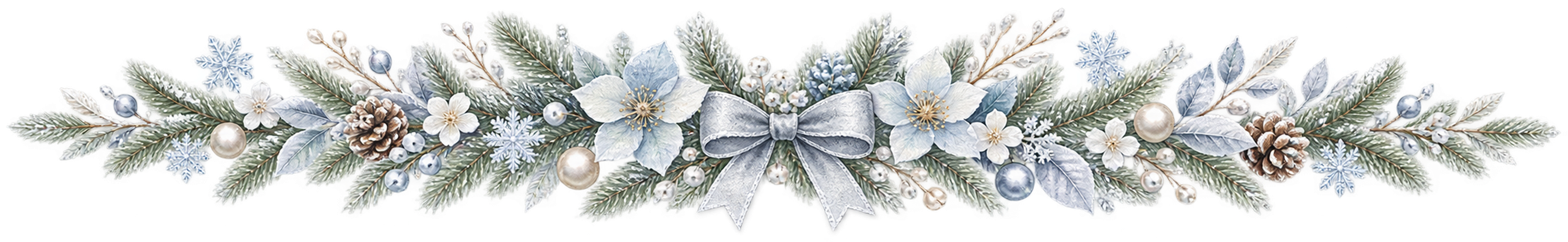 淡い青の花と雪の結晶のクリスマスライン｜無料の絵本タッチイラスト素材95992に写真・文字を入れる