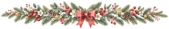 赤い実と白い花・リボンのクリスマス区切り線｜無料の絵本タッチイラスト素材95993