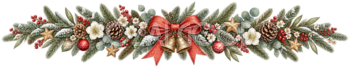 白い花とベルが華やかな北欧クリスマスライン｜無料の絵本タッチイラスト素材95995