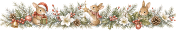 プレゼントを囲む子うさぎのクリスマスライン｜水彩絵本タッチの無料イラスト素材95998