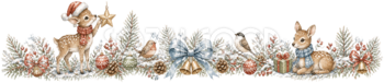 星を飾る子鹿のクリスマスライン｜水彩絵本タッチの無料イラスト素材96001