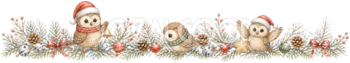 帽子姿の子フクロウのクリスマスライン｜水彩絵本タッチの無料イラスト素材96003