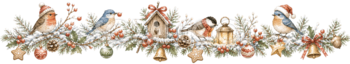 小鳥と巣箱のクリスマスライン｜水彩絵本タッチの無料イラスト素材96004