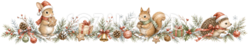 森の仲間と雪景色のクリスマスライン｜水彩絵本タッチの無料イラスト素材96008
